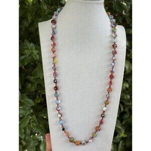 Vintage Millefiori Glass Bead Necklace 25 inch Colorful Handcrafted Lampwork